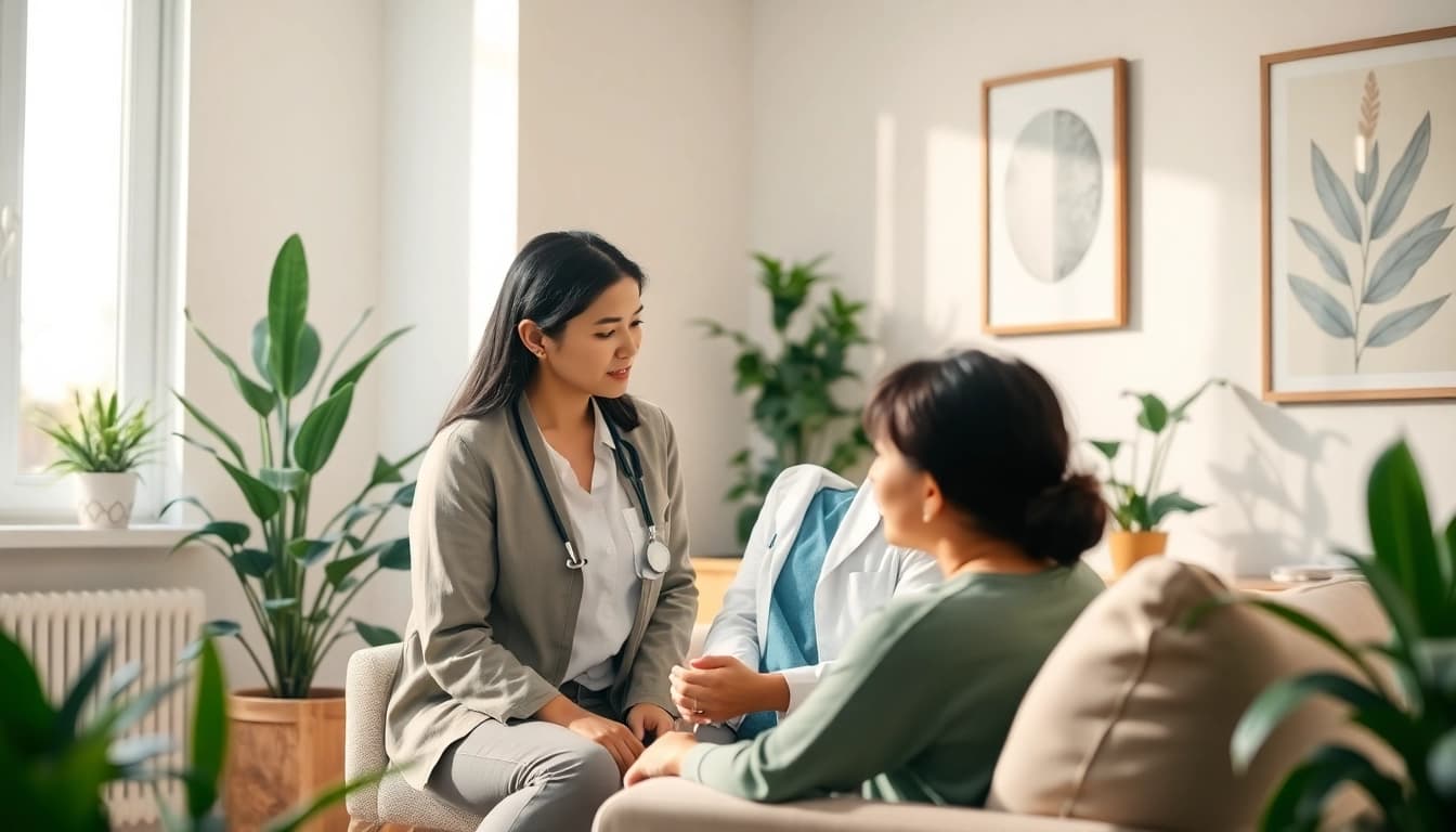Promoting mental health awareness through a comforting therapy session in a peaceful setting.