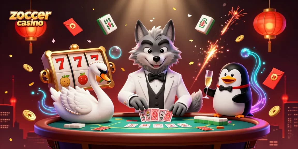 Experience excitement at zoccer casino with a flamboyant baccarat table and glamorous characters.