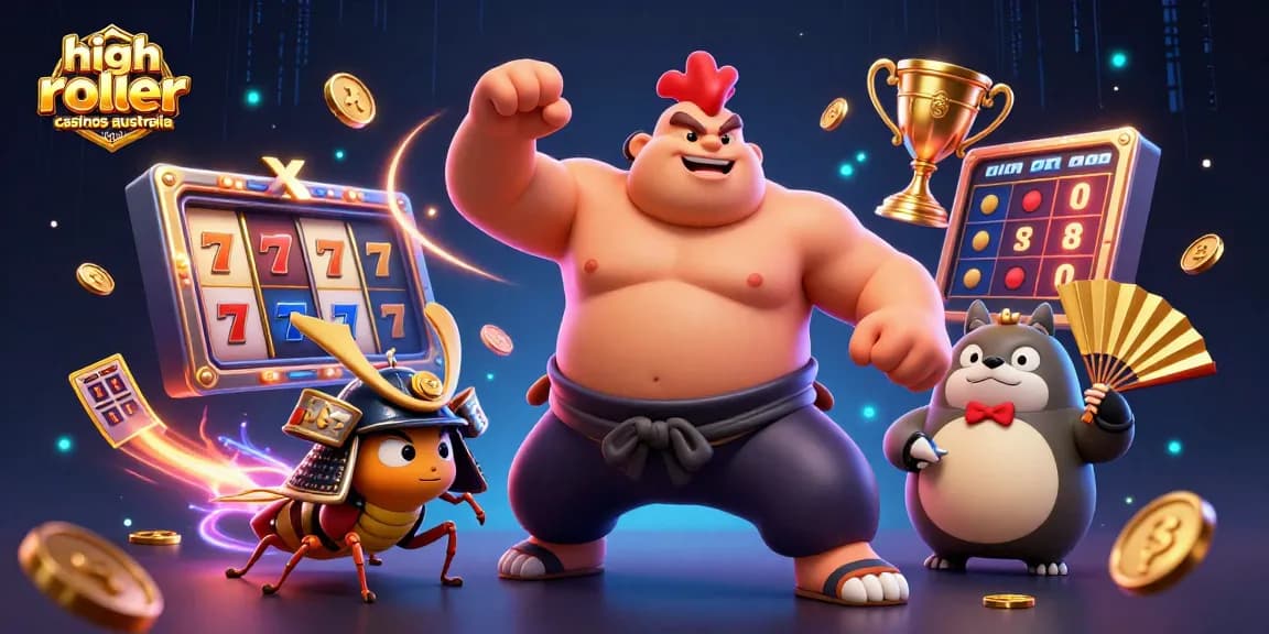 Engage with high roller casinos Australia through dynamic gaming excitement showcasing vibrant characters.