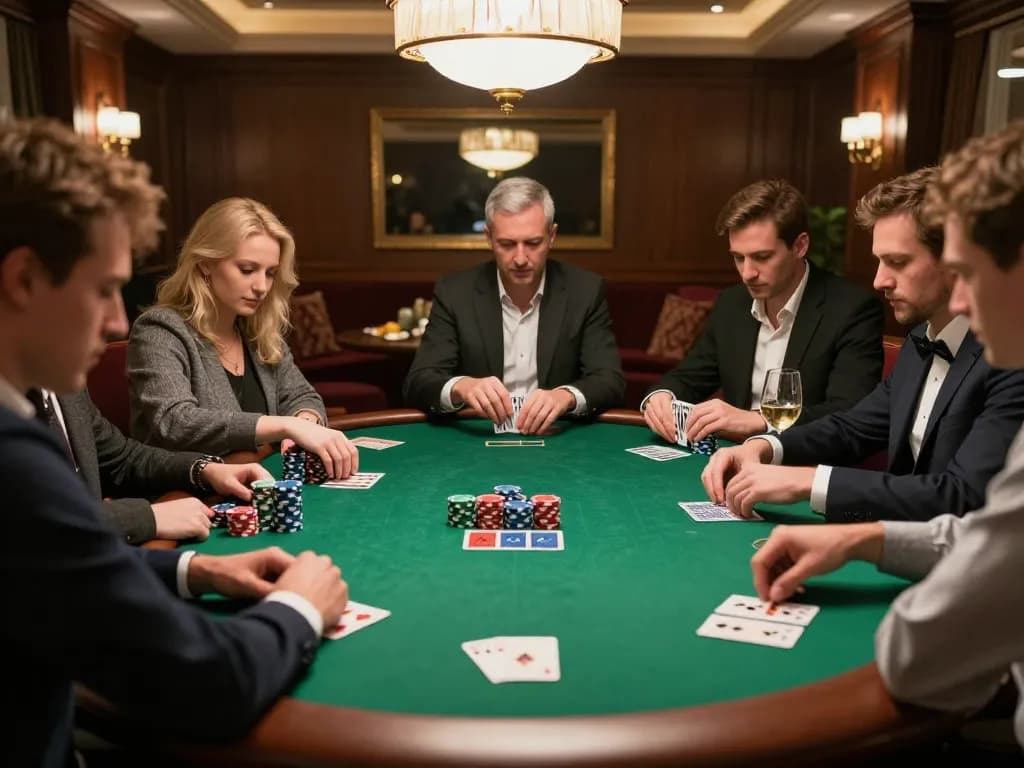 Spieler, die in ein intensives Pokerspiel verwickelt sind, und dabei Immobilienmakler Frankfurt Preungesheim für strategisches wettbewerbsorientiertes Spiel hervorheben.