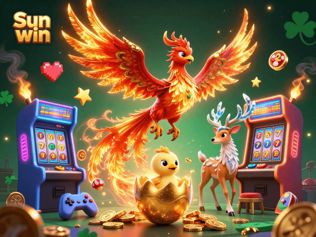 Experience the excitement of Sun win with a vibrant casino-themed fantasy scene.