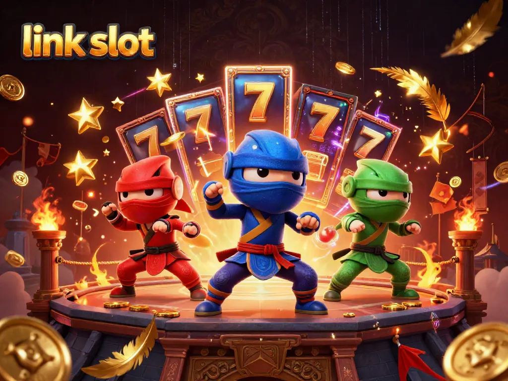 Experience the thrill of link slot with chameleon ninjas amid jackpot slot reels and dynamic casino action.