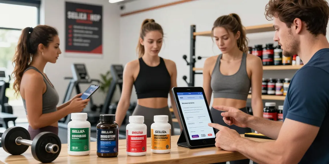 Produkte von Selliza Shop in einem dynamischen Fitness-Umfeld, hochwertige Steroide und Fitnessgeräte.