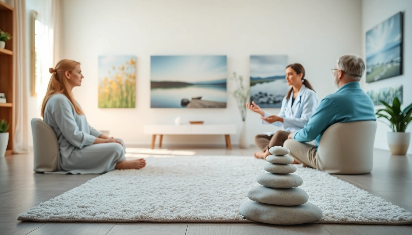 Reinkarnationstherapie Sitzung in einem harmonischen Raum mit entspannenden Elementen.