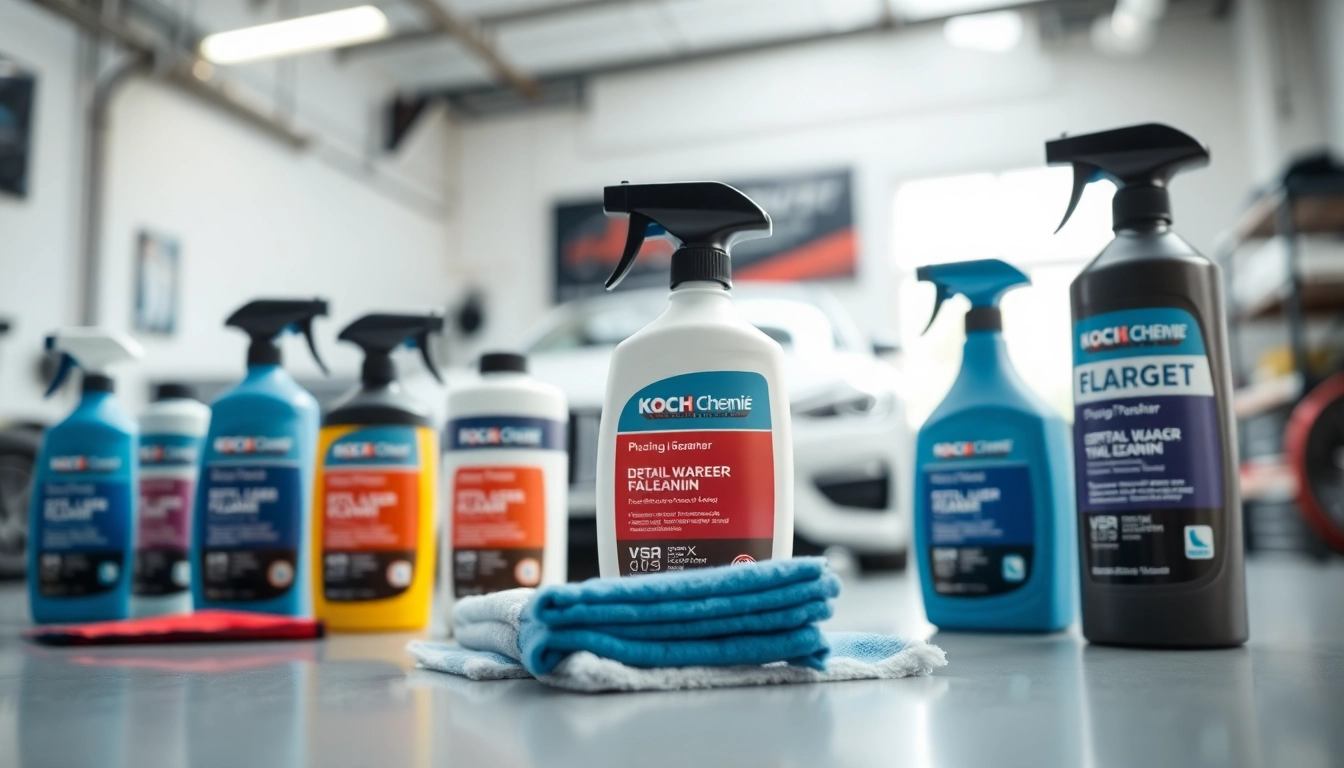 Koch Chemie Produkte zur Fahrzeugpflege in einem modernen Arbeitsbereich.