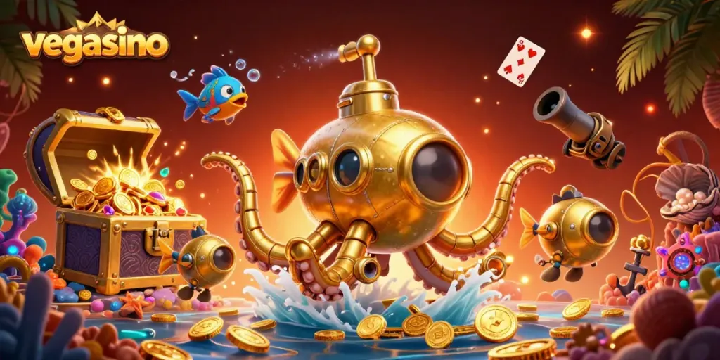 Join the vegasino adventure with animated characters and casino elements in a vibrant scene.