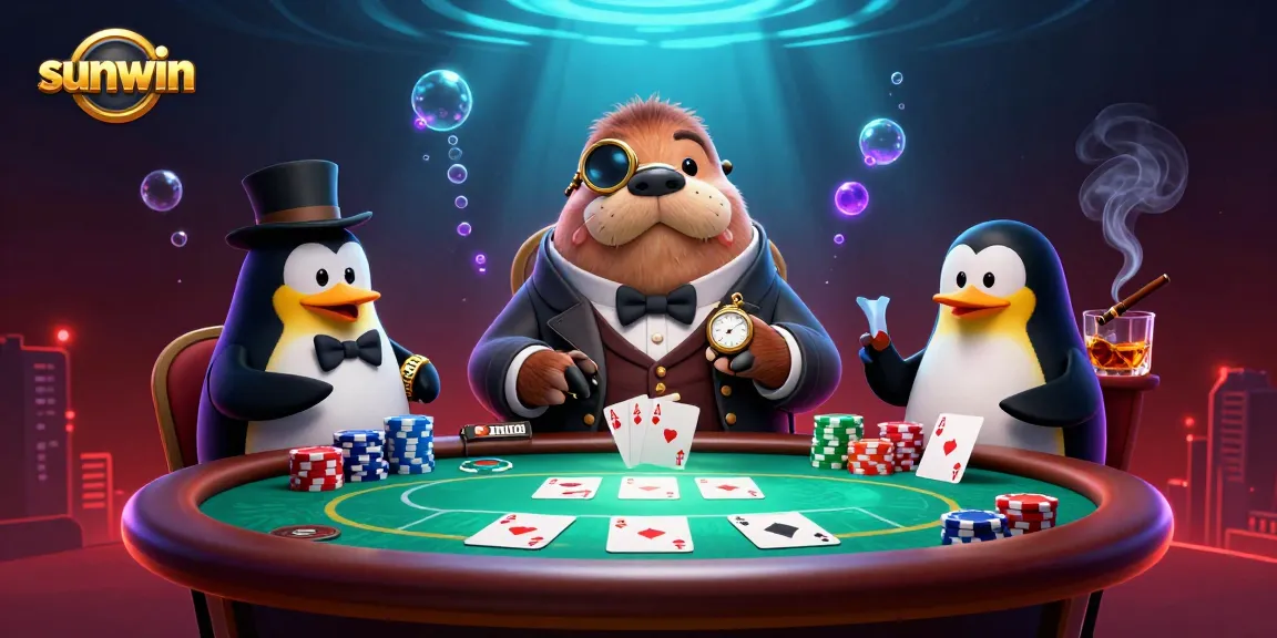 Experience sunwin's thrilling underwater poker game with engaging characters and vibrant casino elements.