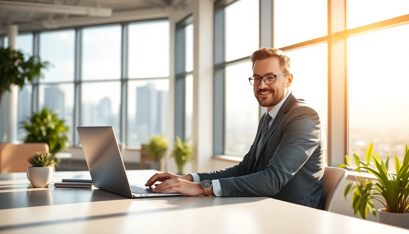 Headhunter Schweiz in a modern office setting, actively engaging with profiles on a laptop.