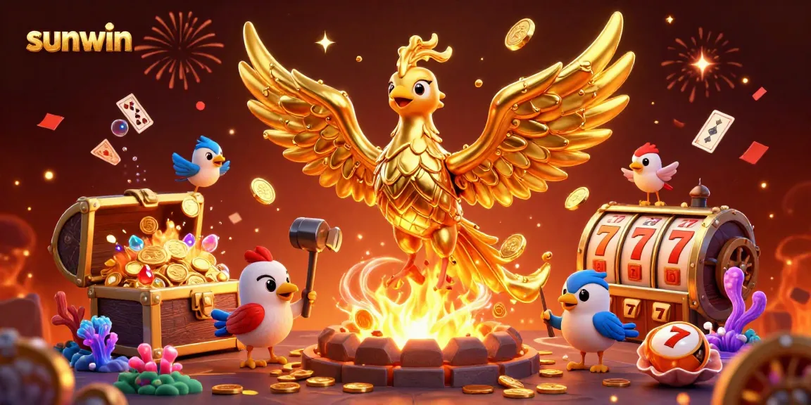 Experience the vibrant energy of sunwin with this animated golden phoenix rising in a casino setting.