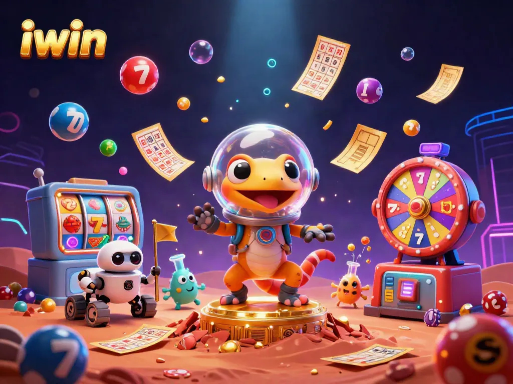 iwin captures the excitement of spinning slots and dynamic casino elements in a dazzling Martian scene.