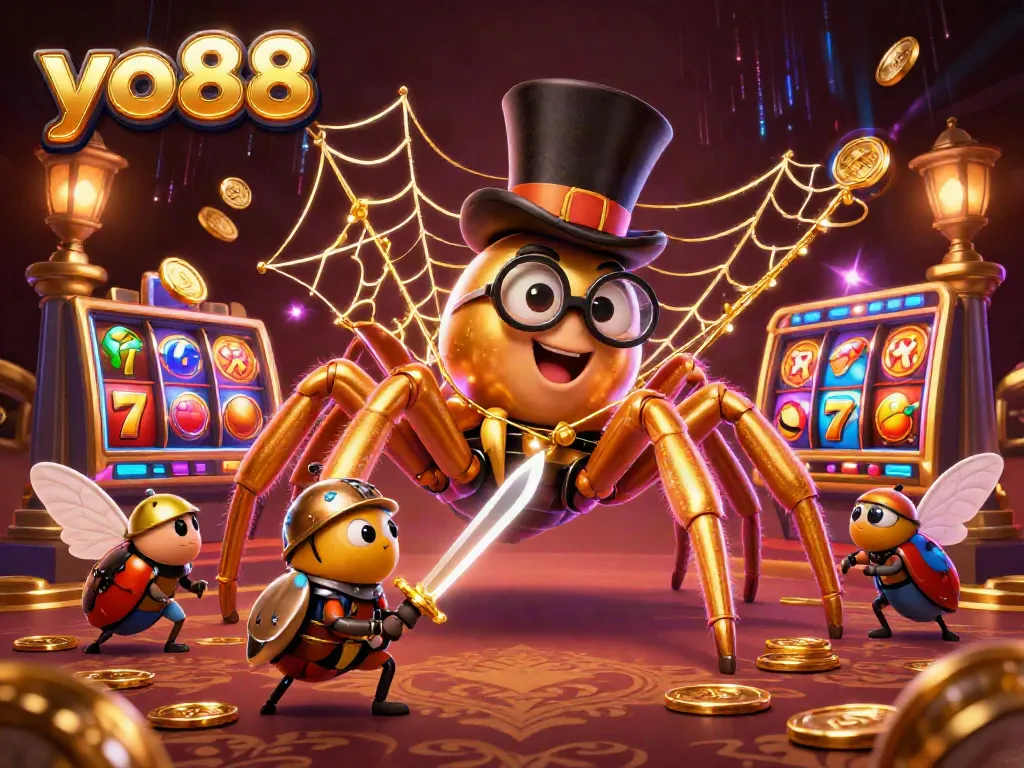 Engage with yo88's golden tarantula and brave beetle knight in a thrilling casino adventure.