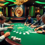 Experience excitement at mv88 casino with professional players at a poker table.