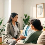 Promoting mental health awareness through a comforting therapy session in a peaceful setting.