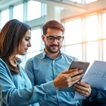 Headhunter Ingenieure in einem modernen Büro, während er Kandidatenprofile überprüft.
