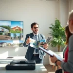Immobilienmakler Frankfurt Eschersheim erklärt Kaufmöglichkeiten in hellem Büro.