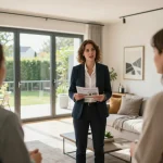 Engagierter Immobilienmakler in Frankfurt Preungesheim präsentiert potenziellen Käufern ein modernes Zuhause und stellt Immobilien vor.