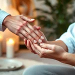 Reinkarnationstherapie in einer entspannenden Umgebung mit einem Therapeuten und Klienten.