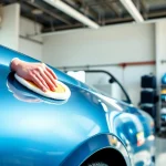 Fahrzeugaufbereitung vor Leasingrückgabe: sorgfältige Reinigung eines Autos durch einen professionellen Techniker