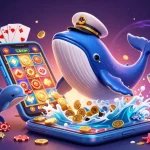 Bet on kèo bóng đá with vibrant ocean-themed casino illustration featuring a whale and dolphins.