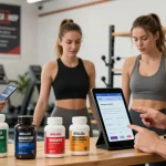Produkte von Selliza Shop in einem dynamischen Fitness-Umfeld, hochwertige Steroide und Fitnessgeräte.