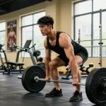 Bodybuilder im Steroidshop beim Deadlift-Training in modernem Fitnessstudio.