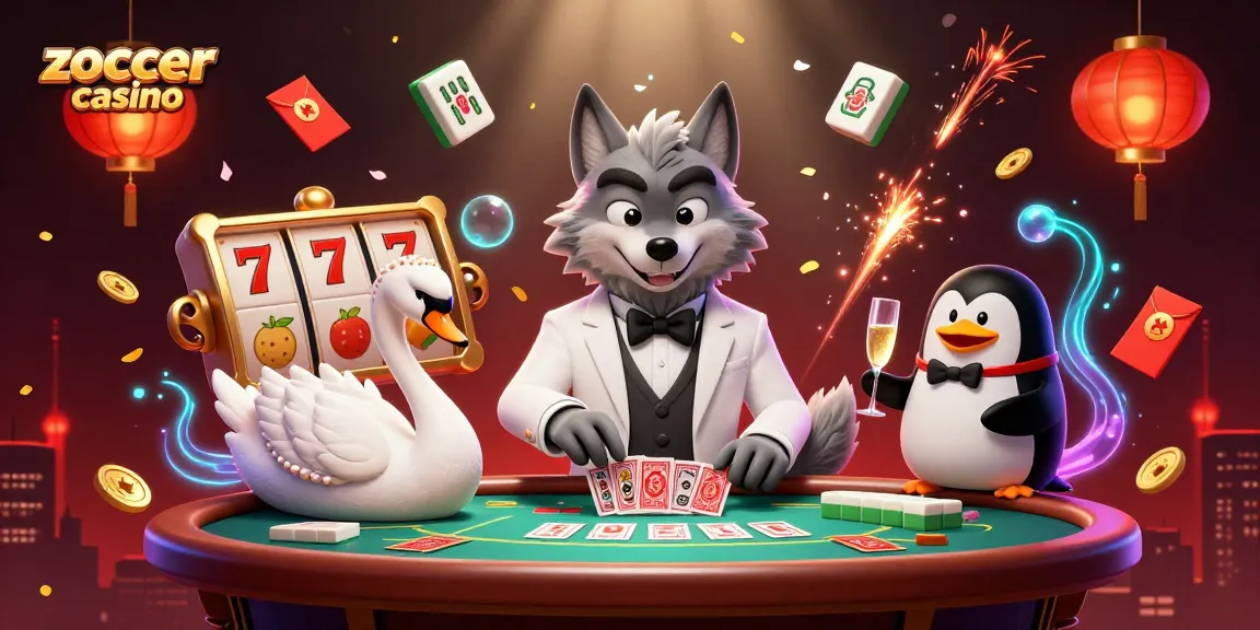 Experience excitement at zoccer casino with a flamboyant baccarat table and glamorous characters.