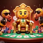 Engage with realz casino in a dynamic 3D gaming scene featuring a bumblebee mob boss and vibrant casino action.
