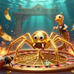Experience the thrill of zoccer casino with a golden spider spinning a roulette wheel in a dynamic 3D scene.