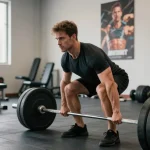 Anabolika kaufen für Muskelwachstum im Fitnessstudio: Athlet beim Deadlift mit Gewichten und Fitnessausrüstung.