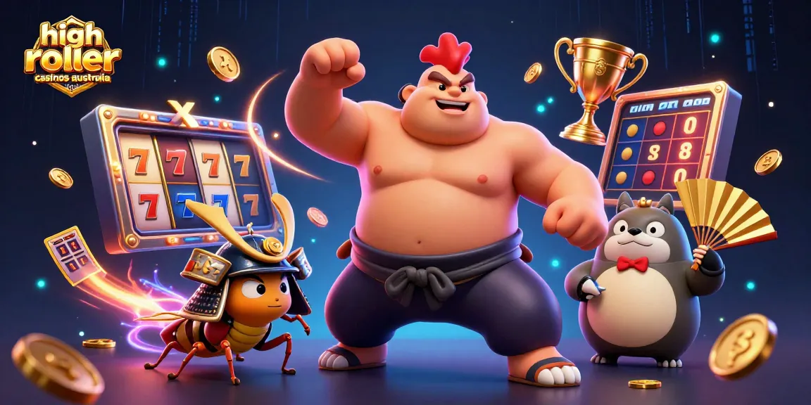 Engage with high roller casinos Australia through dynamic gaming excitement showcasing vibrant characters.