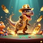 Experience the thrill of sunwin đổi thưởng 2026 with an exciting scene featuring a velociraptor at a blackjack table.
